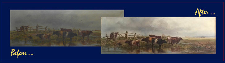 Restored landscape painting of cows